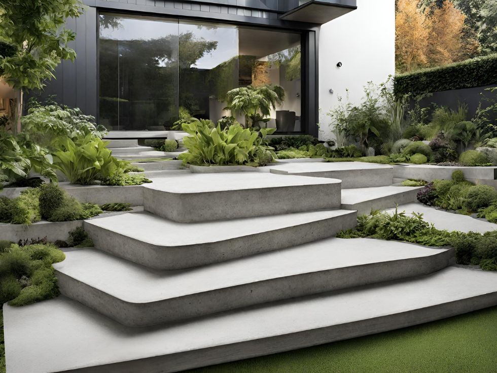 Garden Integrated Concrete Stairs - Beautiful Homes