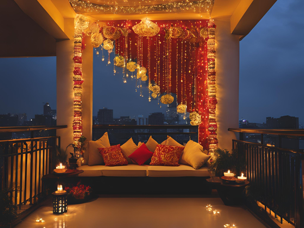 Balcony Diwali Lights - Beautiful Homes