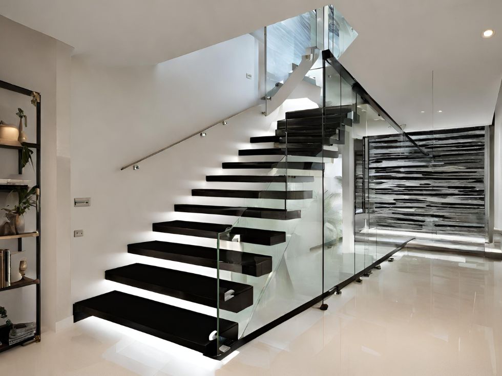 Duplex Staircase Railing Design in Glass - Beautiful Homes