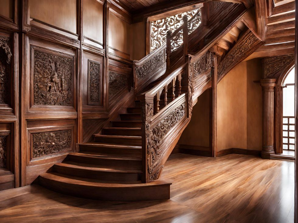 Wooden Staircase with Carvings - Beautiful Homes