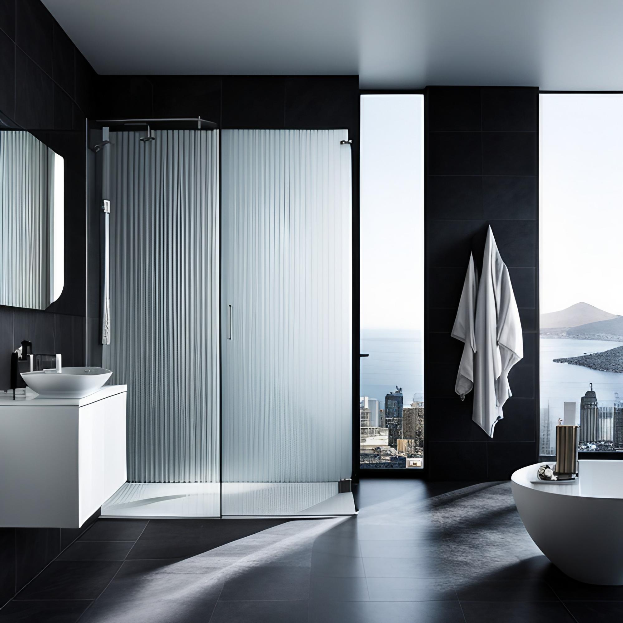 Fluted glass design as shower screen - Beautiful Homes