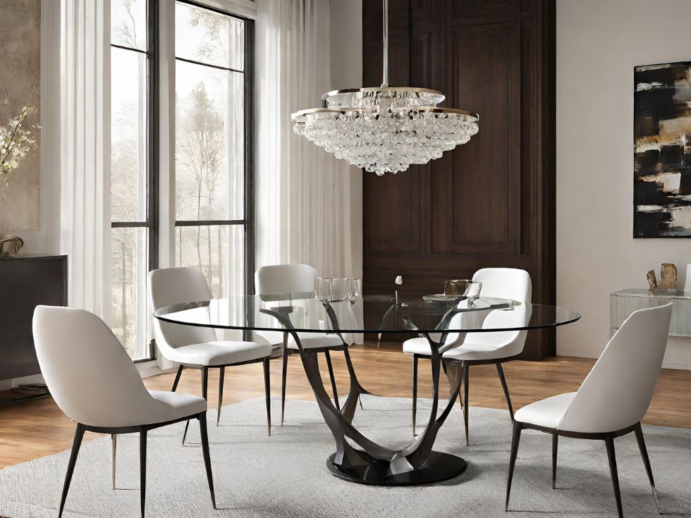 Elegant round dining room glass table - Beautiful Homes