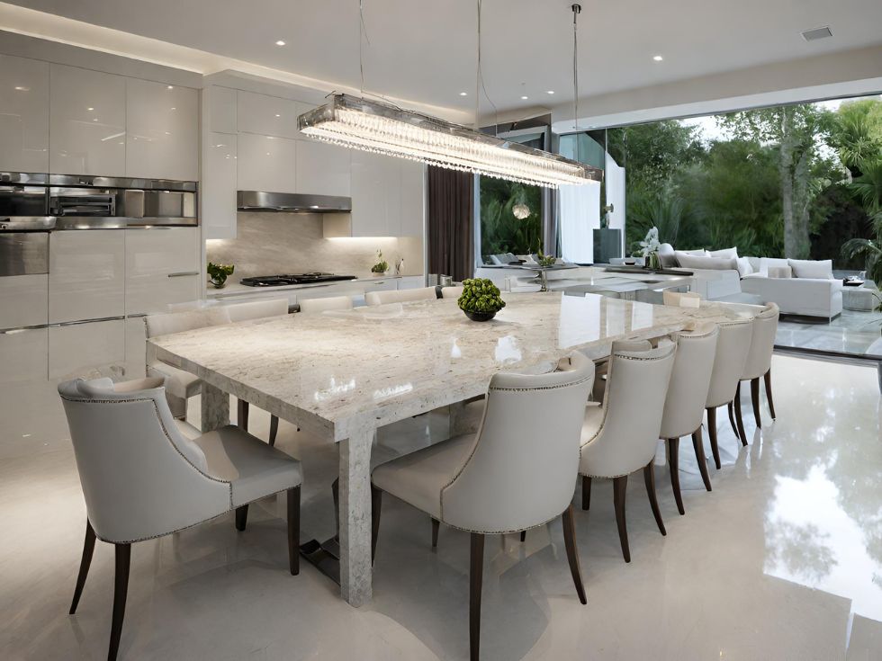 White granite dining table- Beautiful Homes White granite dining table- Beautiful Homes