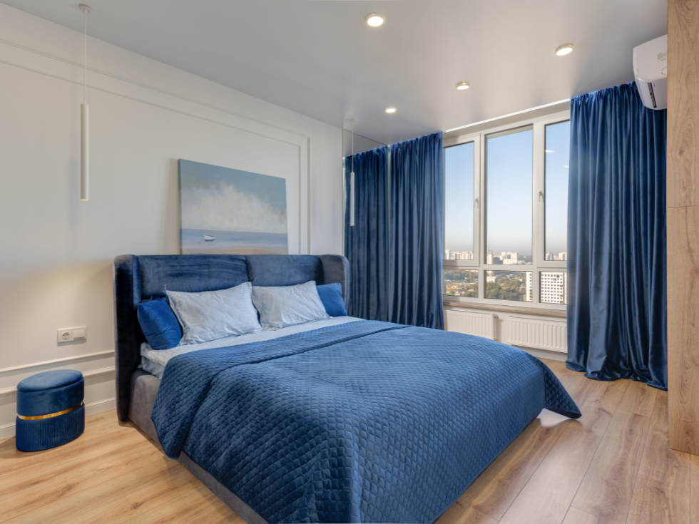 Bedroom with Blue Theme- Beautiful Homes
