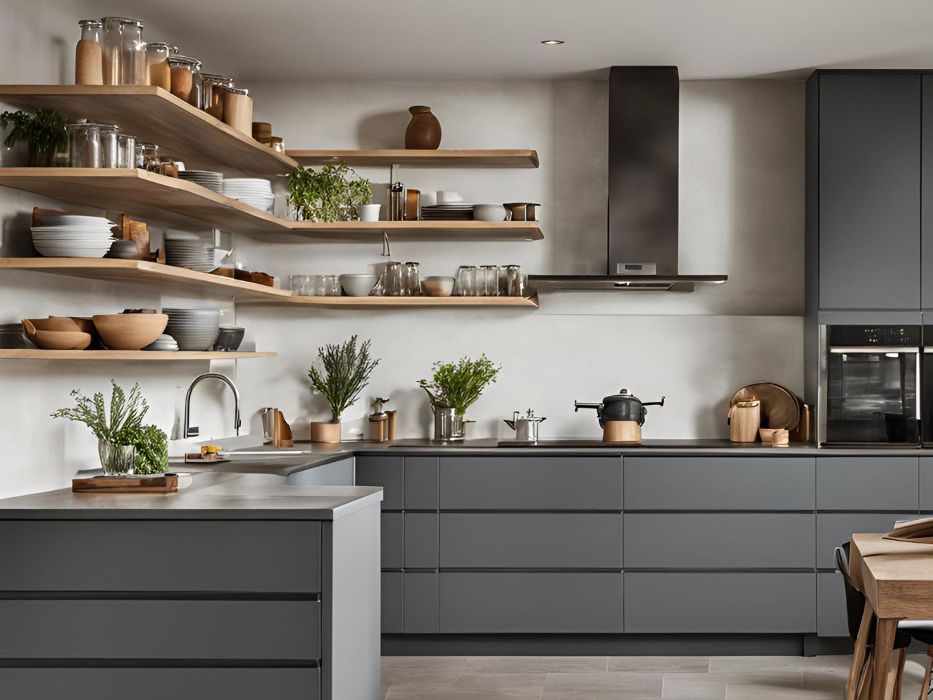 Contemporary kitchen with open shelves - Beautiful Homes