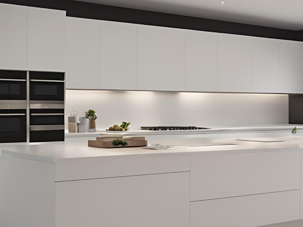 Modular kitchen with white countertop - Beautiful Homes