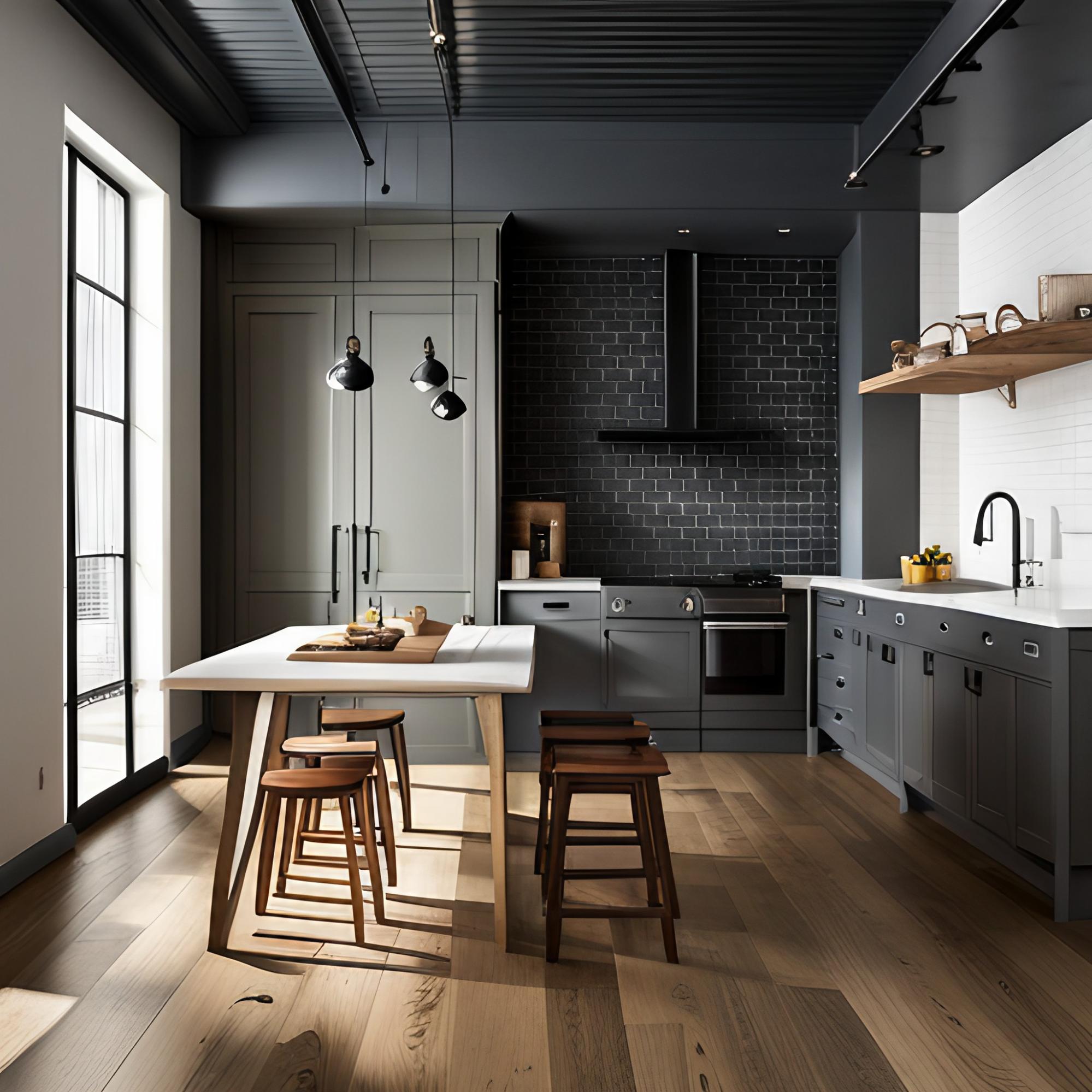 Black subway tiles design for the accent wall of the kitchen - Beautiful Homes