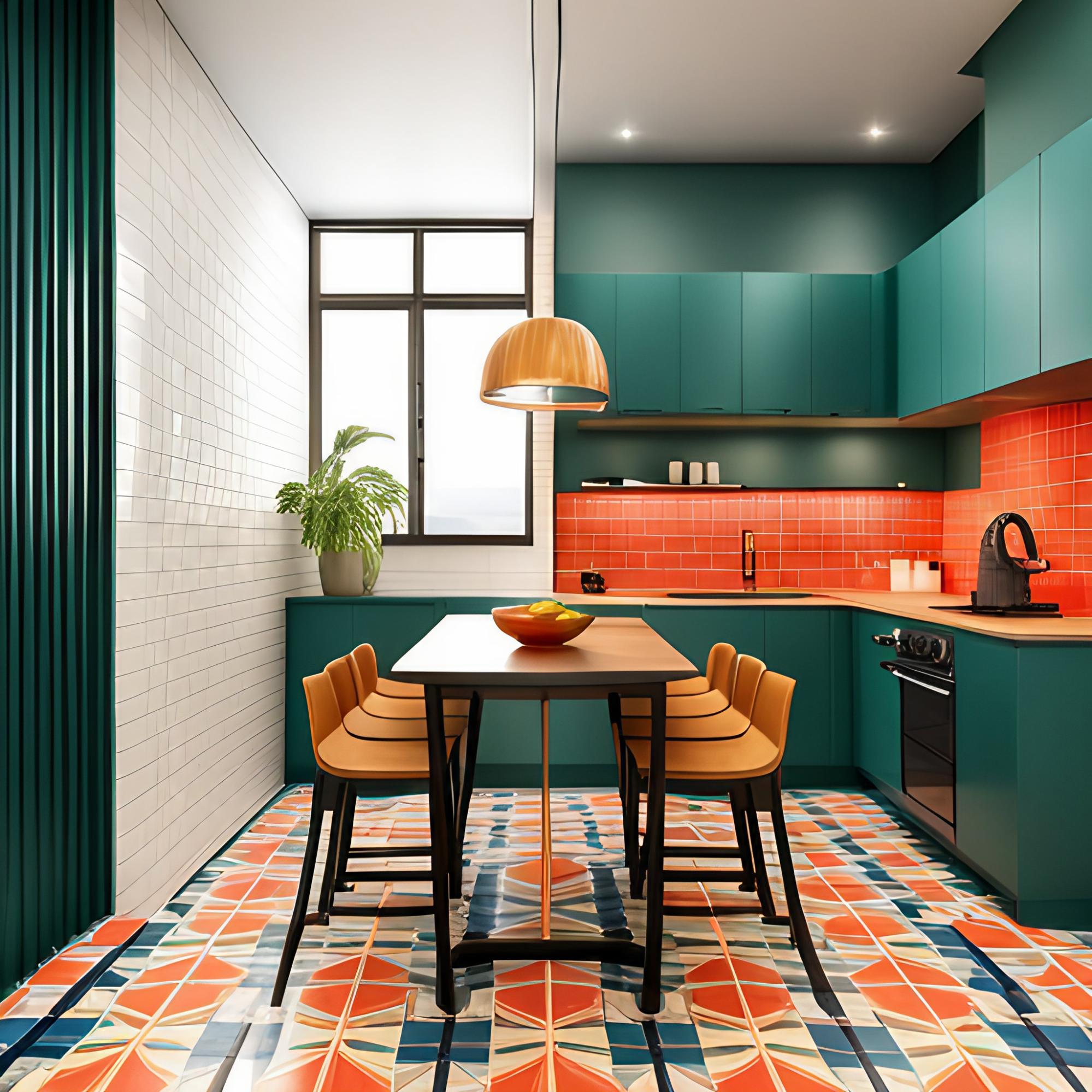 Bright orange subway tiles design for kitchen backsplash - Beautiful Homes