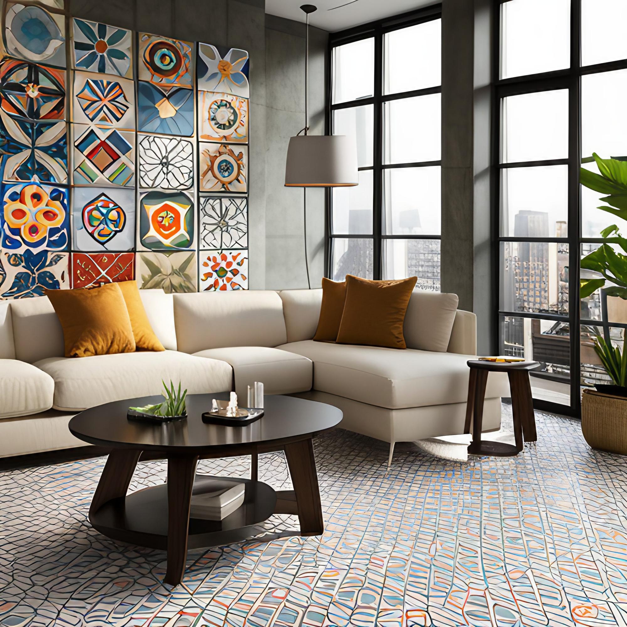 Living Room tile sticker design ideas for the walls and floors - Beautiful Homes