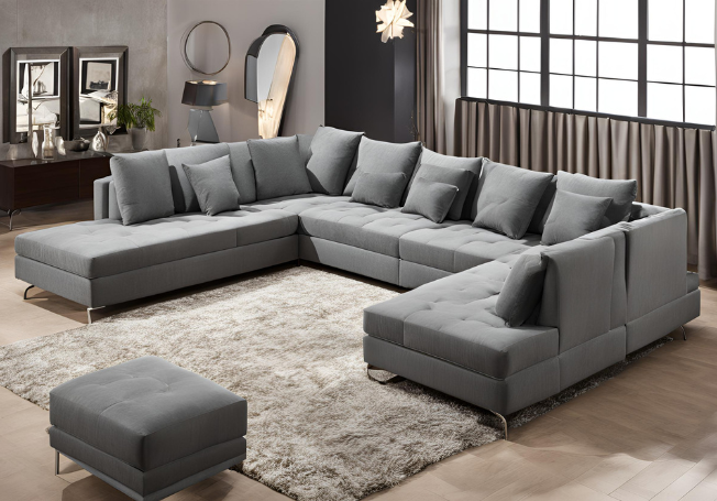 Grey U-Shaped Sofa for Living Room - Beautiful Homes