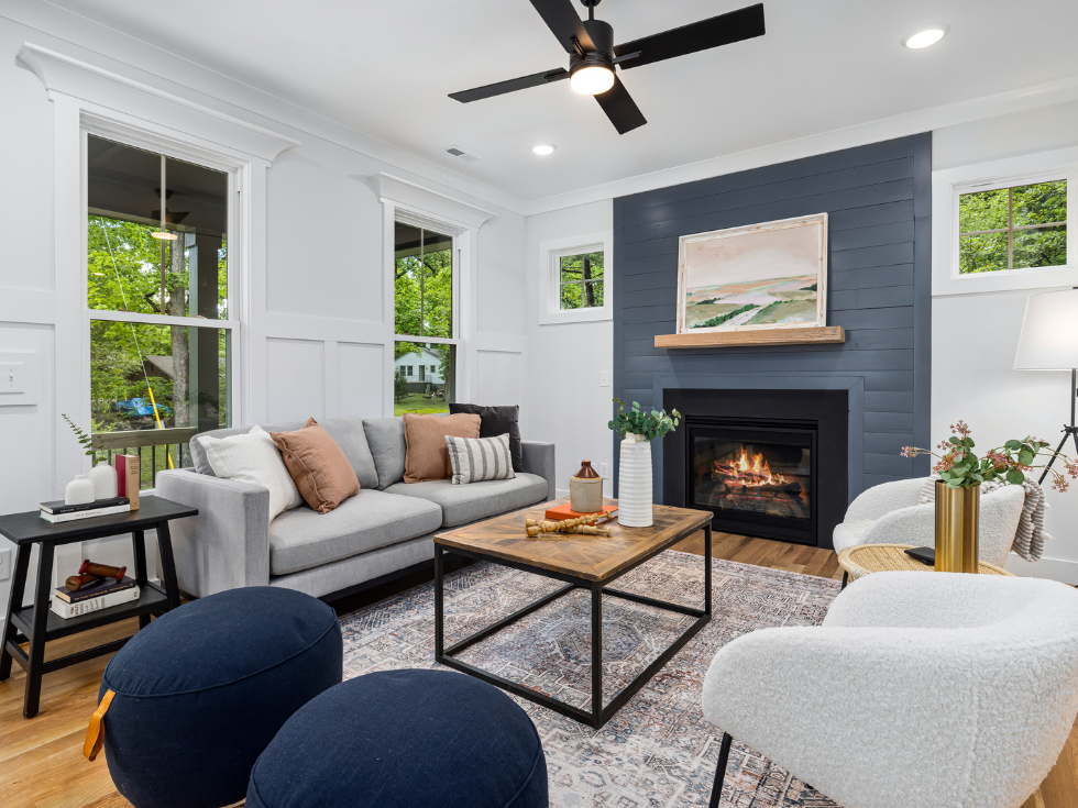 Blue and White Living Room - Beautiful Homes