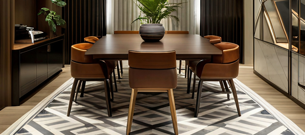 Contemprary look with Unique Rugs for dining room - Beautiful Homes