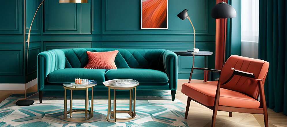 Teal and coral living room design - Beautiful Homes
