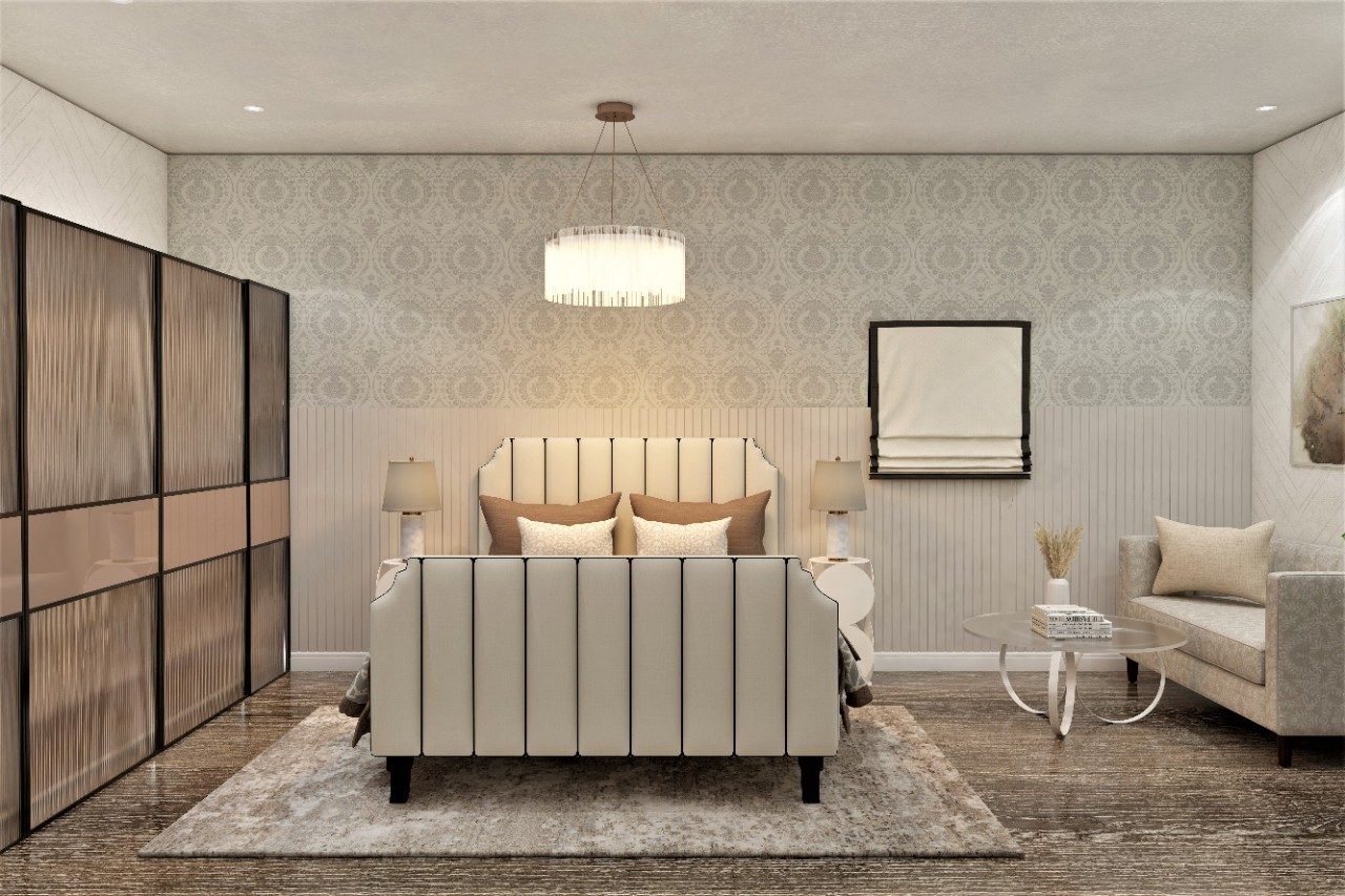 White bedroom with sliding door wardrobe and carpet-Beautiful Homes