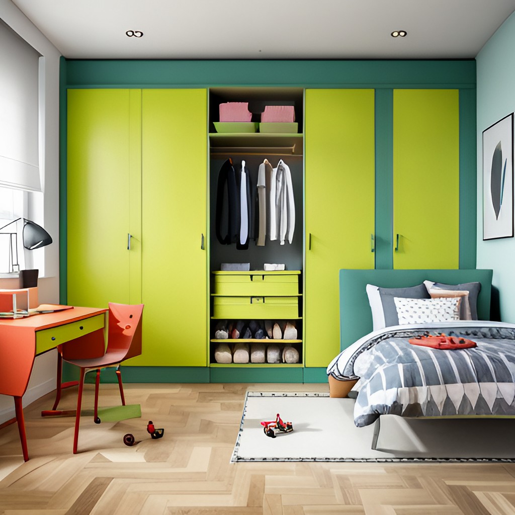 Blue and green wardrobe design for children's bedroom-BeautifulHomes