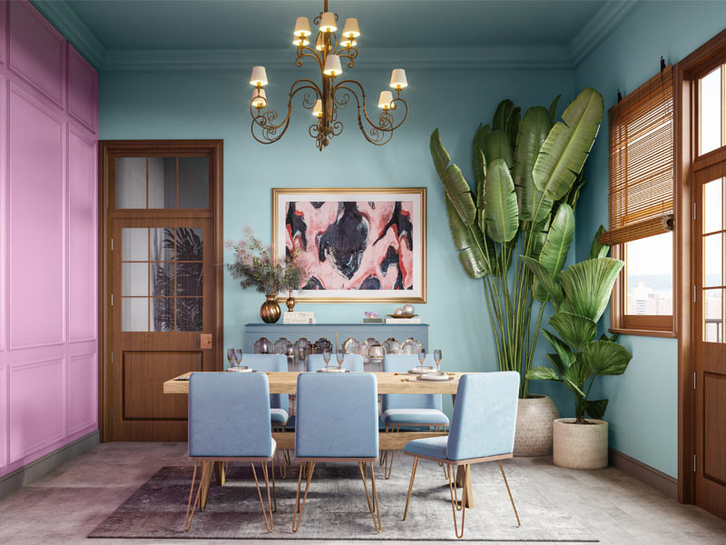 Pink and blue home colour paint design - Beautiful Homes
