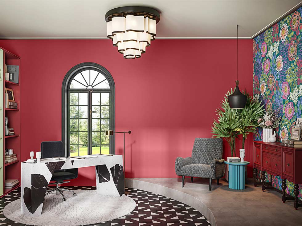 Red colour for room with abstract wall - Beautiful Homes