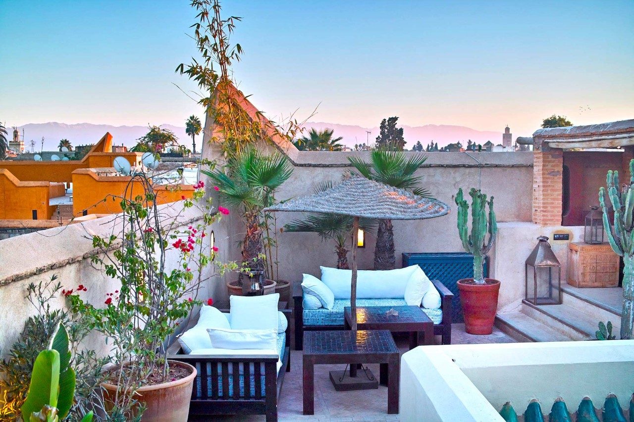 Simple terrace design with plants and sofa - Beautiful Homes