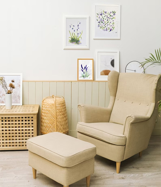 Comfortable reading chair sofa with ottoman - Beautiful Homes