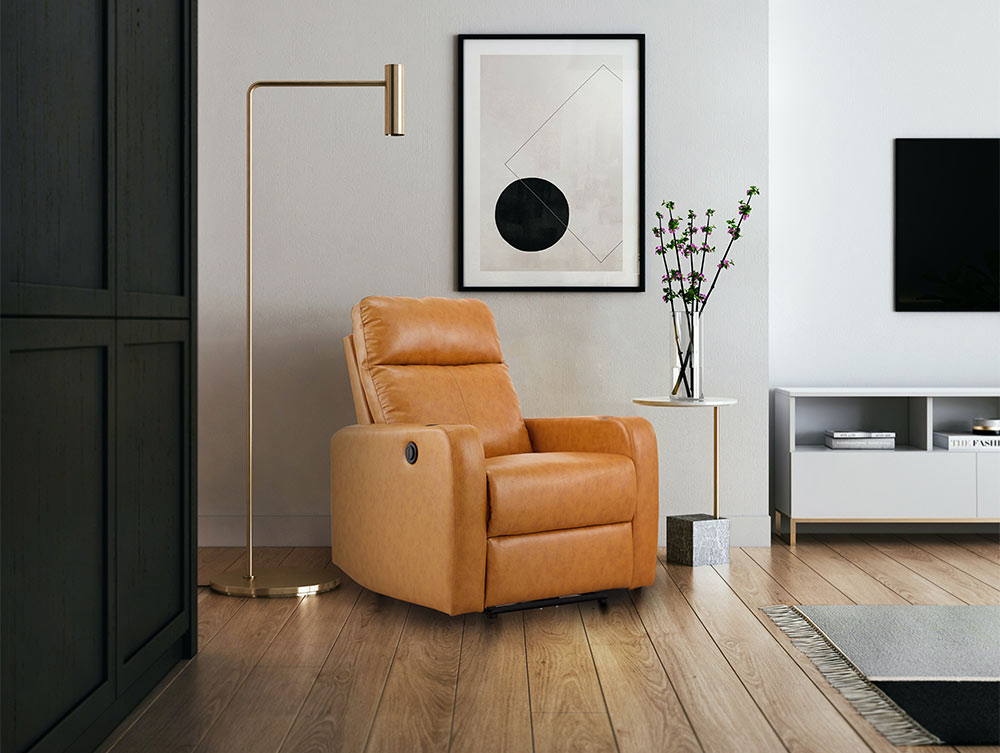 Yellow ochre recliner in living room - Beautiful Homes