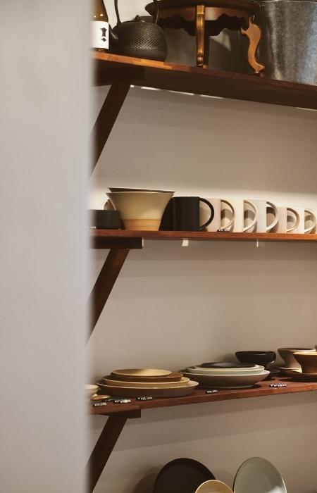 Wooden shelves for storing crockery in the kitchen - Beautiful Homes