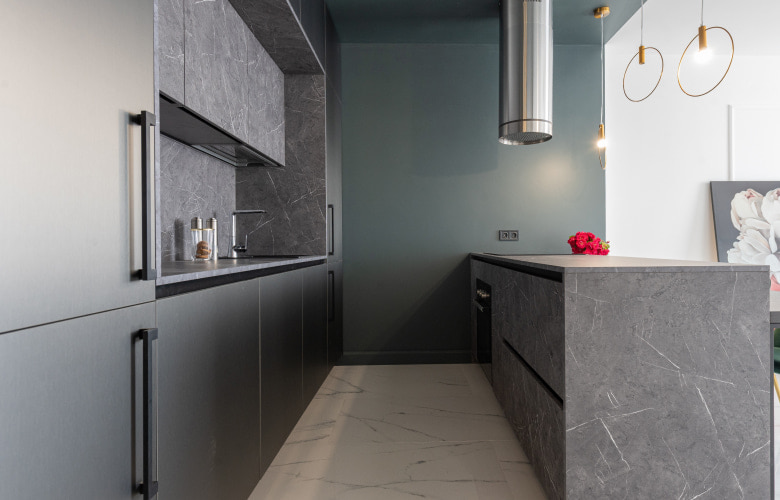 Green & grey colour combinations for your modern galley kitchen design - Beautiful Homes