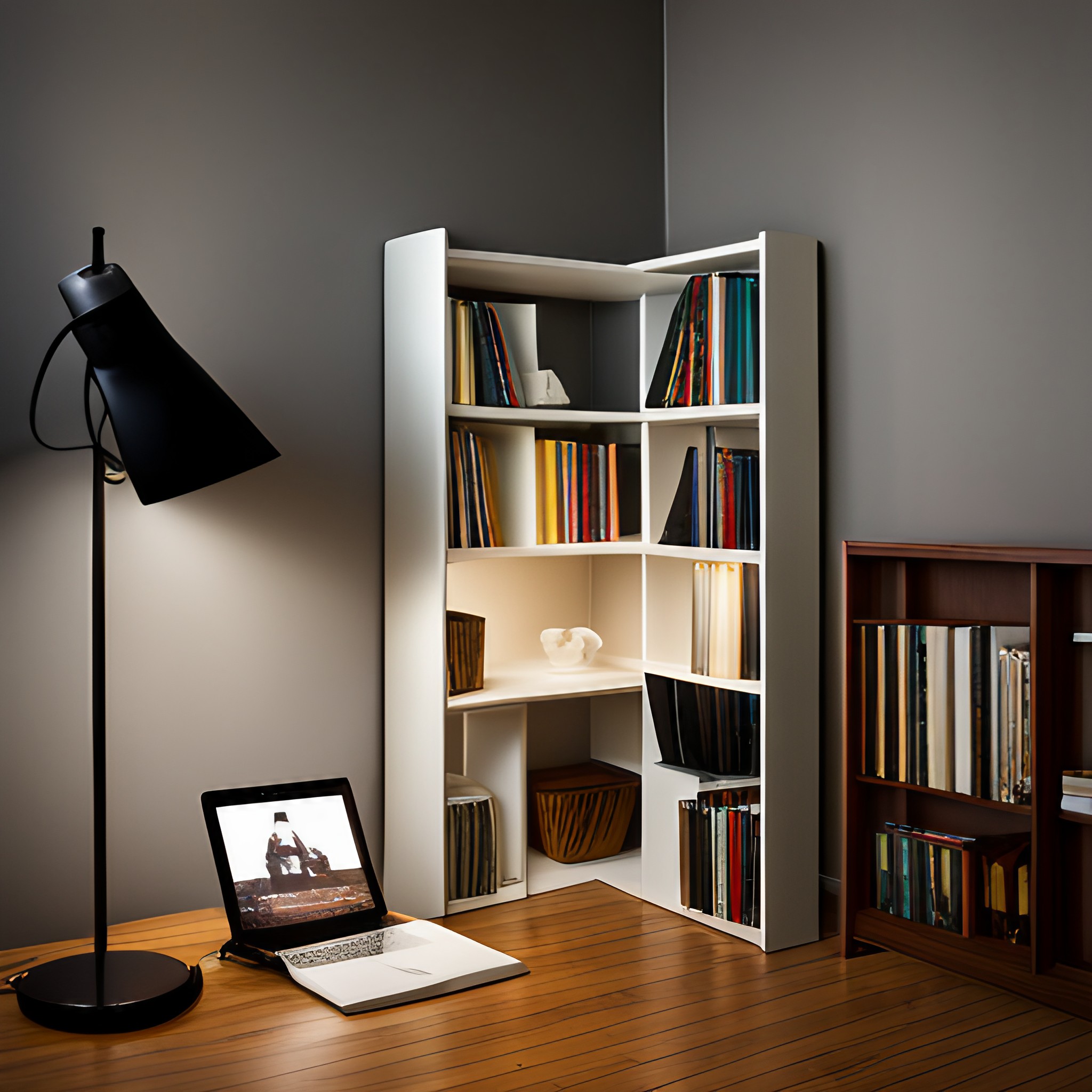 Book display corner shelf design - Beautiful Homes