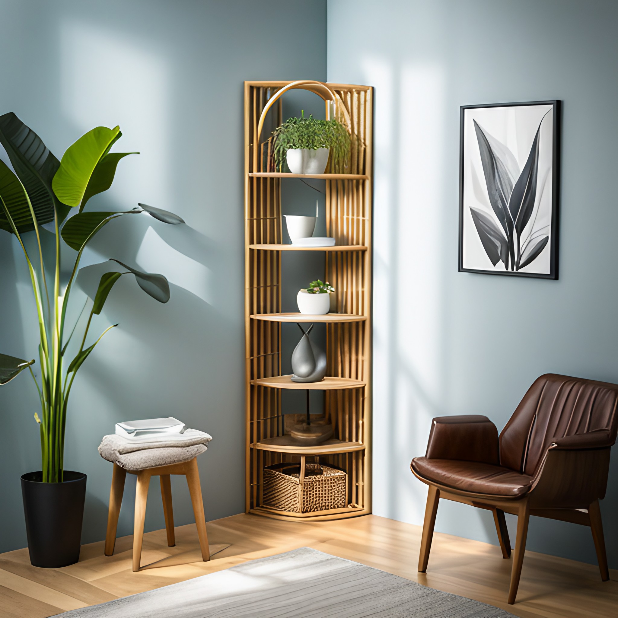 Rattan corner shelf design - Beautiful Homes