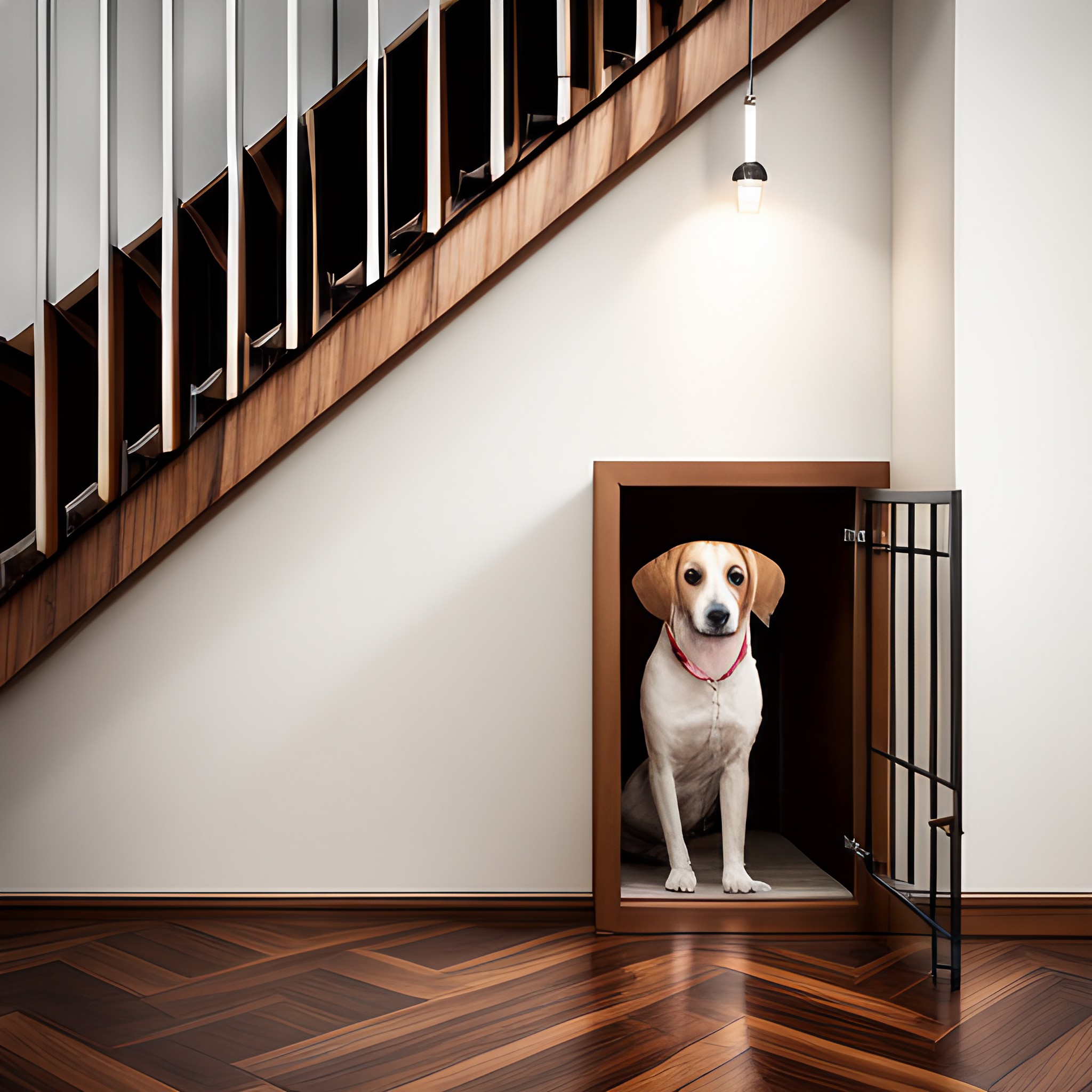 Dog cage under your stairs in living room - Beautiful Homes