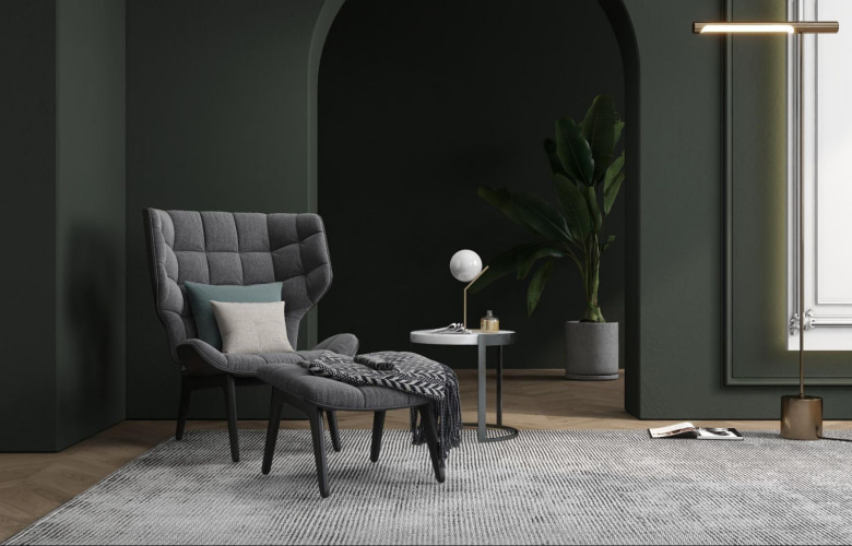 Bold & large living room with stylish armchair set & modern lighting - Beautiful Homes