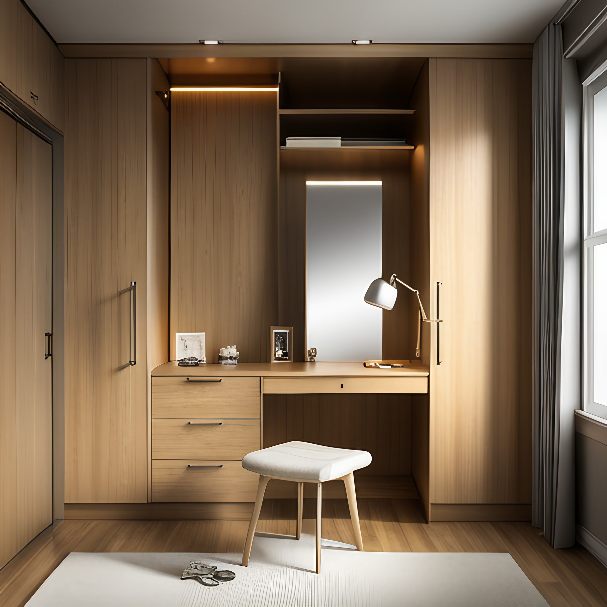 wardrobe with attached dressing table design - Beautiful Homes