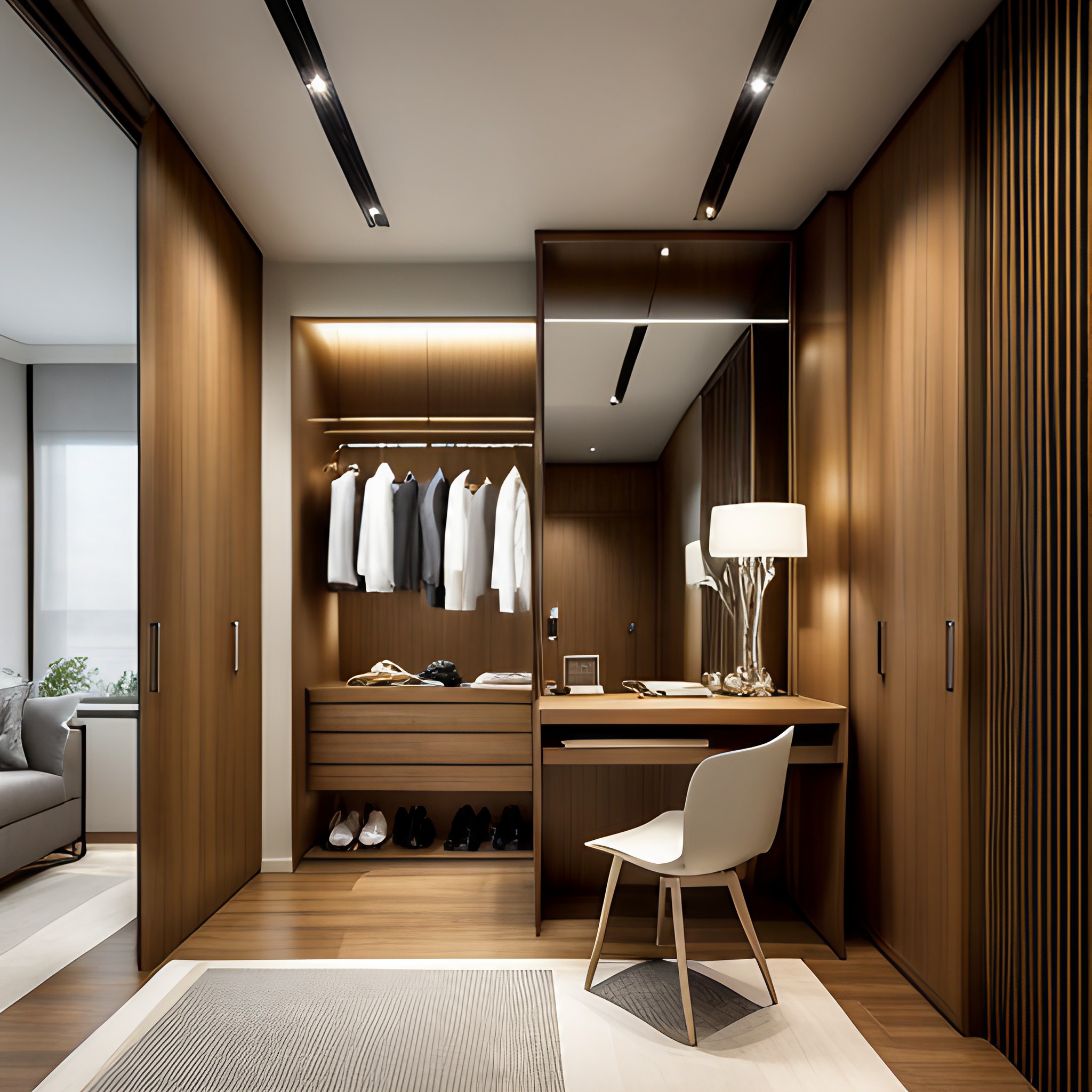 wooden sliding wardrobe with dressing table design - Beautiful Homes