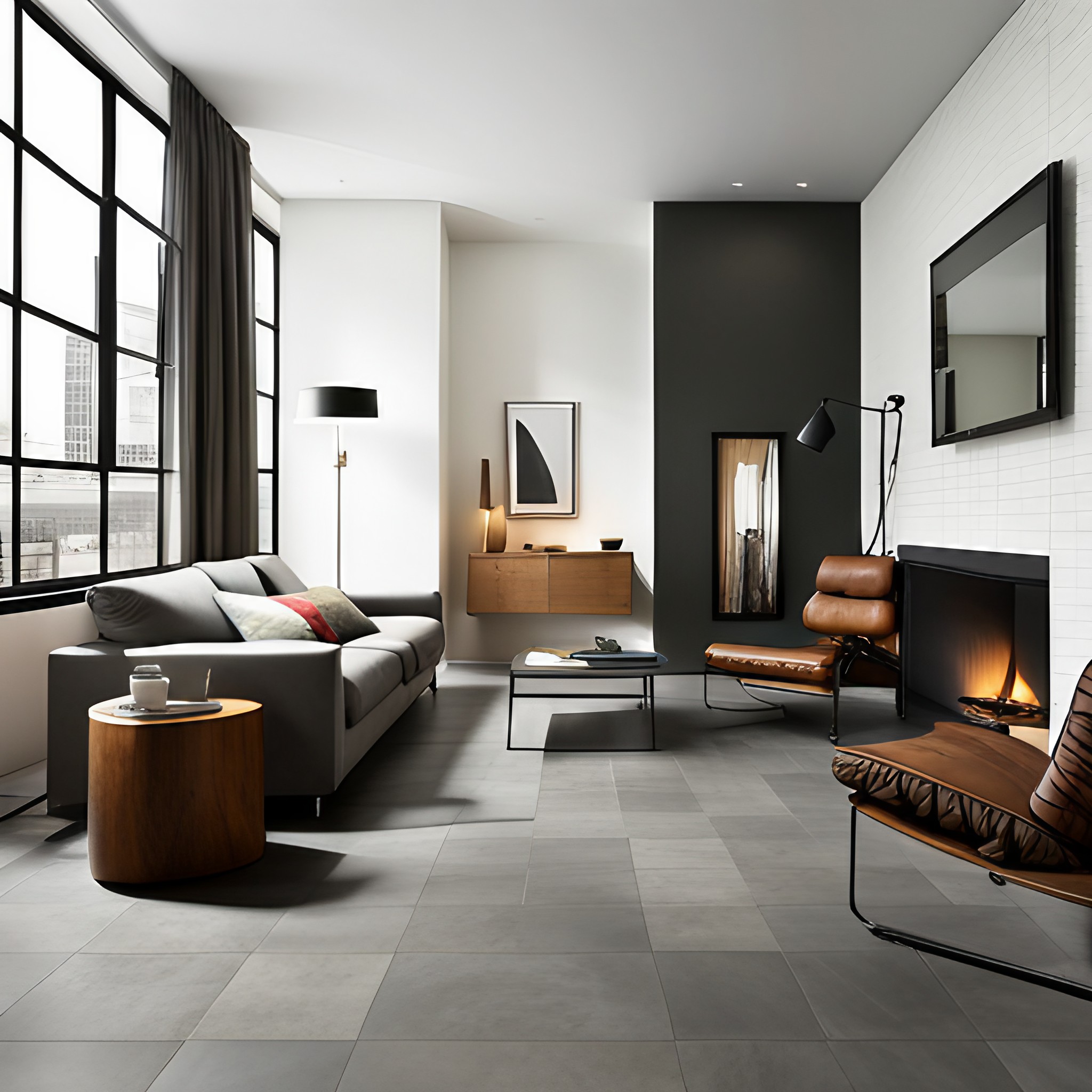 Slate small living room flooring design - Beautiful Homes