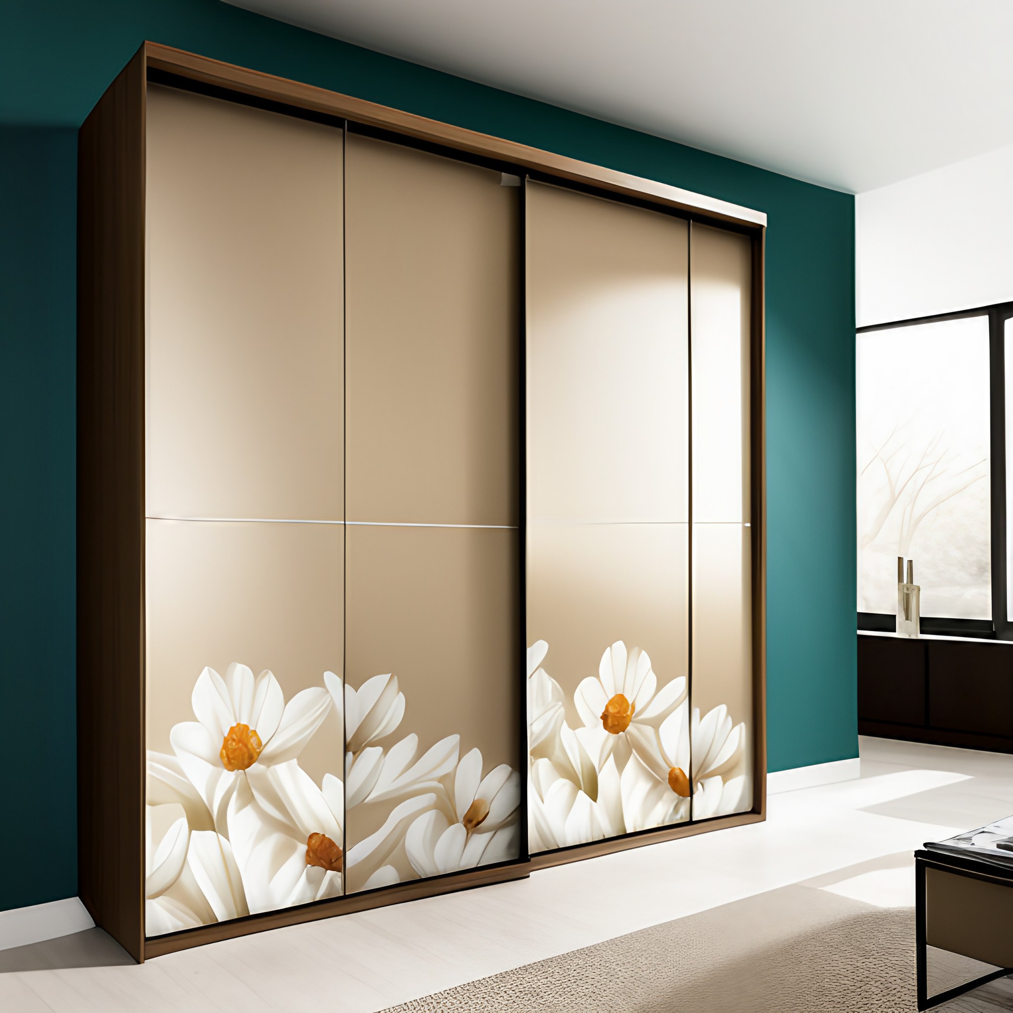 Printed sliding wardrobe design with loft space - Beautiful Homes