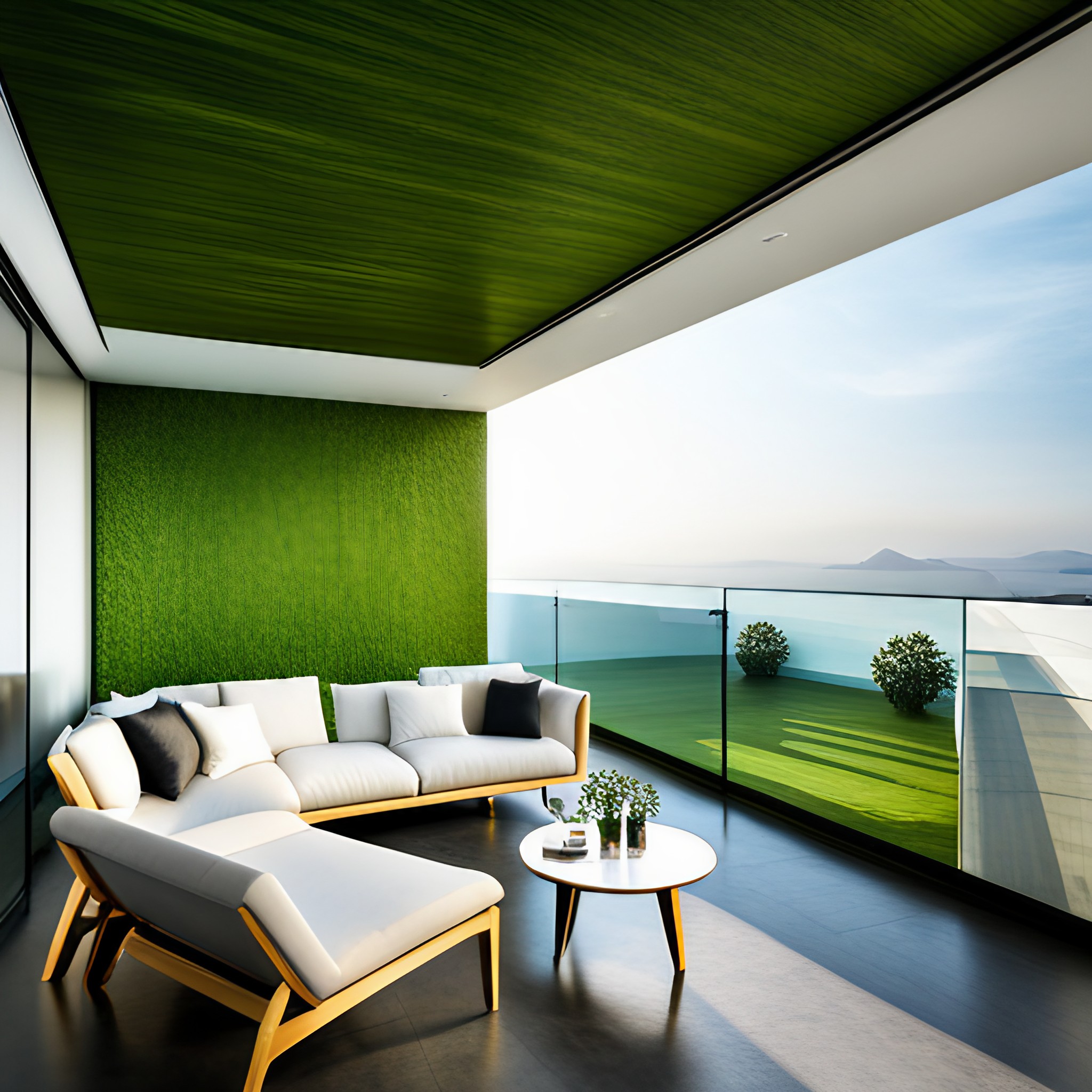 Balcony wall decor with artificial grass - Beautiful Homes