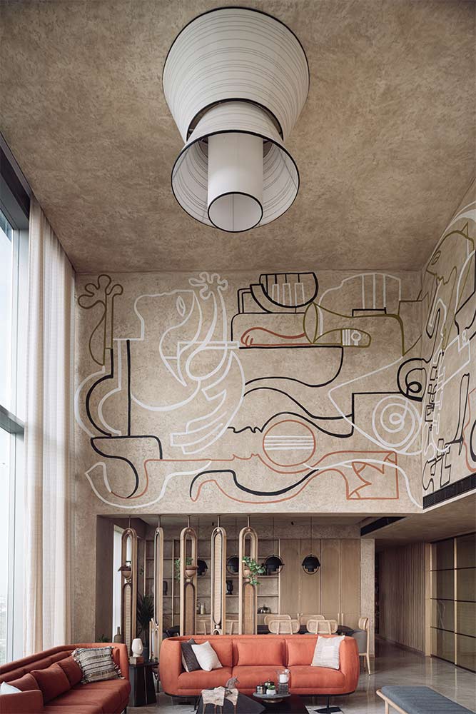 Textured ceiling design with hanging lights - Beautiful Homes