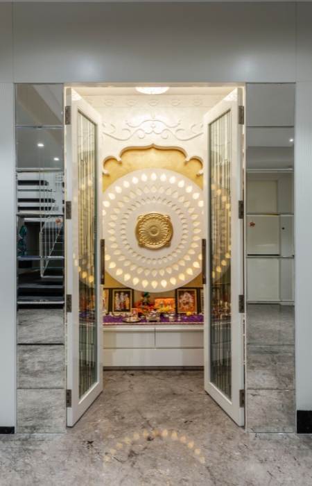Modern pooja room glass door design - Beautiful Homes