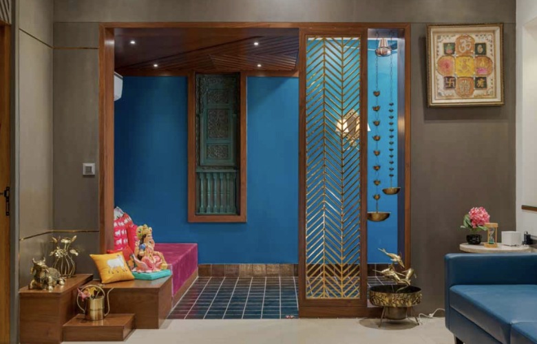 Wooden-framed glass design for pooja room - Beautiful Homes