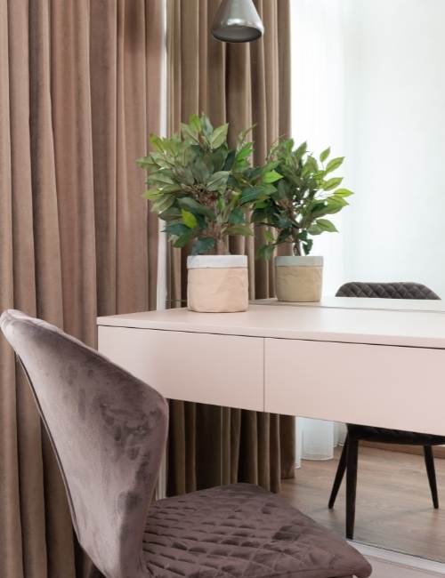Console table in the living room used as a desk & storage - Beautiful Homes