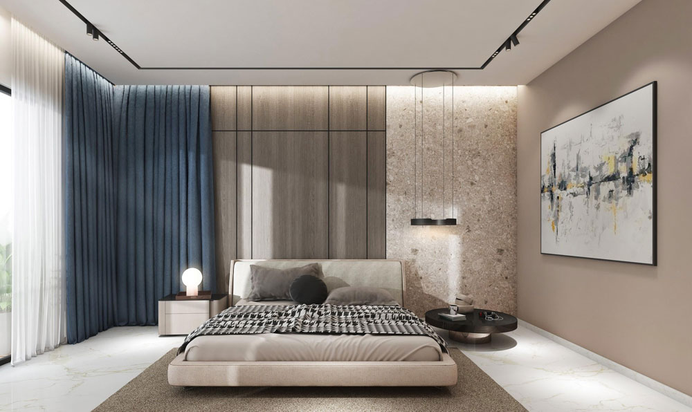 Bedroom planning with false ceiling height of 10 to 12 feet for Indian homes - Beautiful Homes