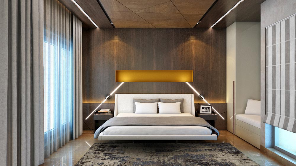 Ambient light fixture doubled as a piece of art in the bedroom - Beautiful Homes