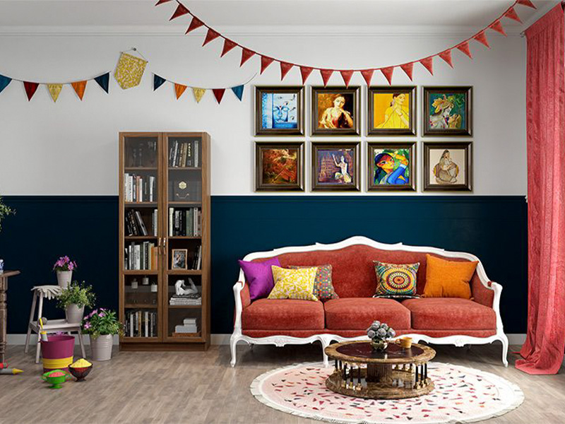 Living room Holi décor with colours – Beautiful Homes 