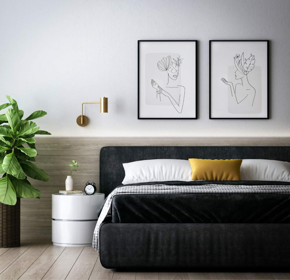 a monochrome bedroom