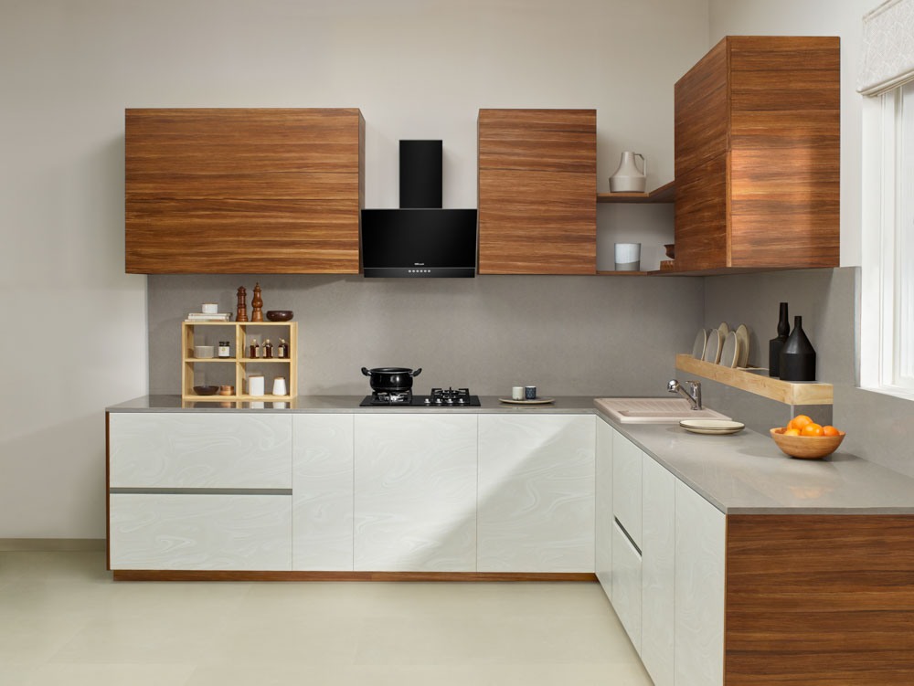 White & wood modular kitchen design - Beautiful Homes White & wood modular kitchen design - Beautiful Homes