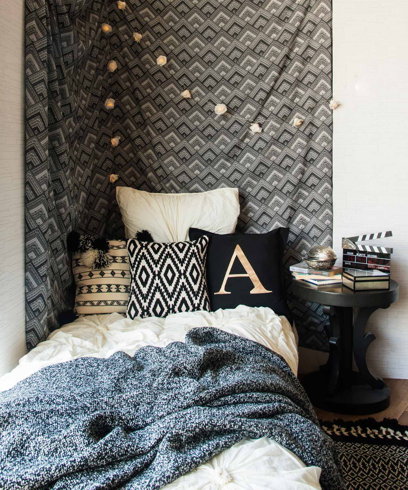 Bedroom Design with the Classic Black & White Combo, Different Materials for Texture  - Beautiful Homes