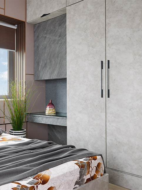 Grey toned wardrobe and study