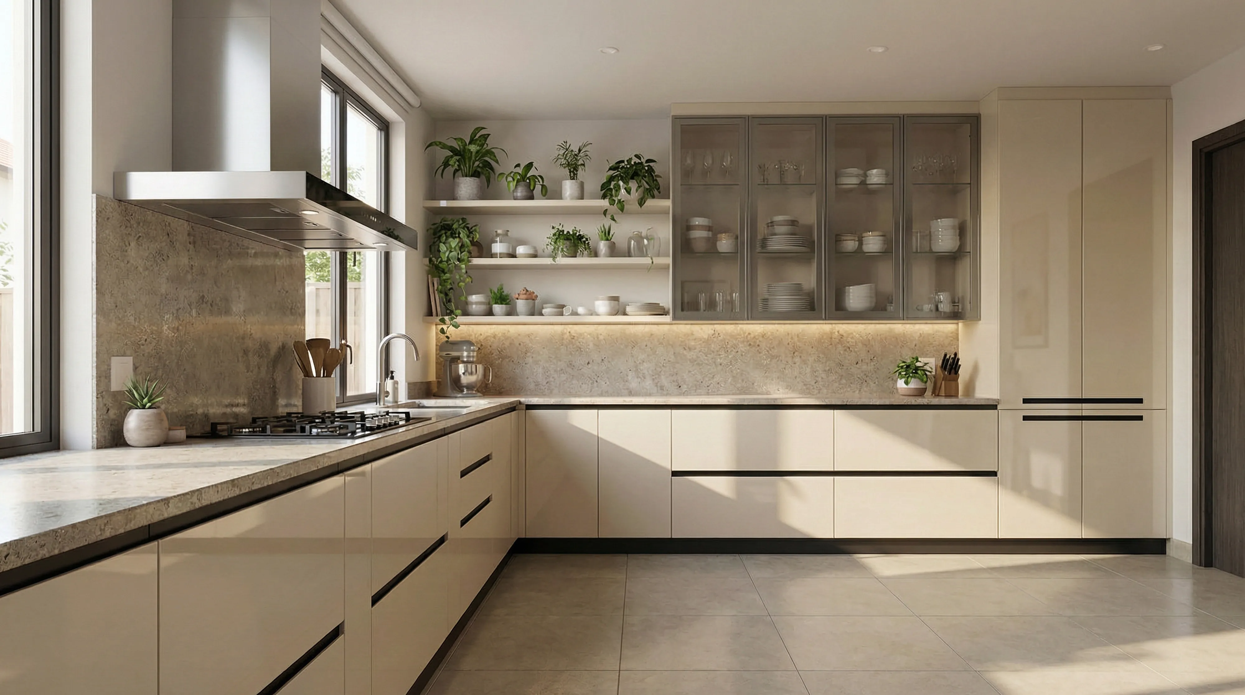 Artisanal L-Shaped Kitchen with Ivory Cabinets