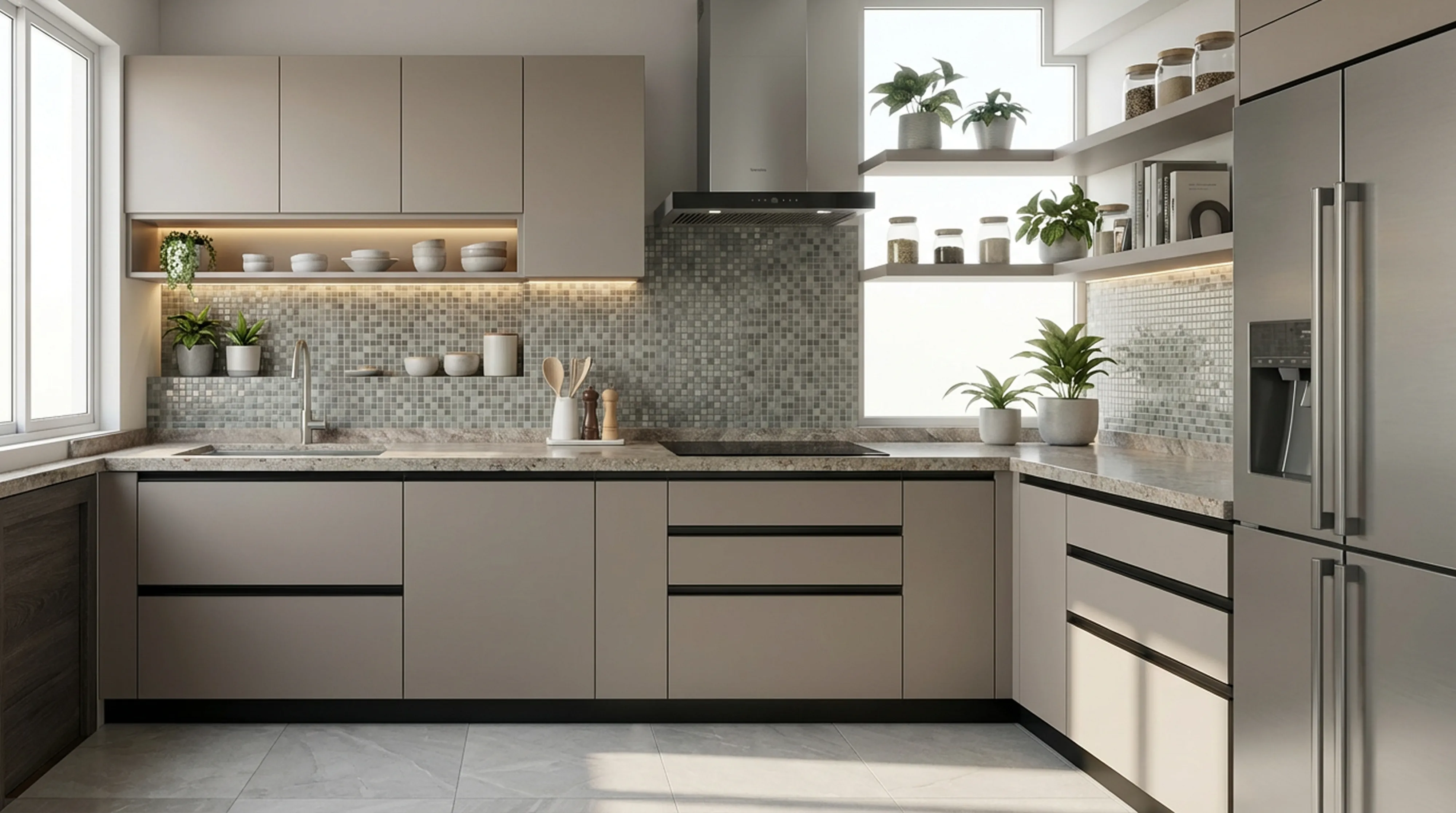 Timeless L-Shaped Kitchen with Warm Greige Cabinets