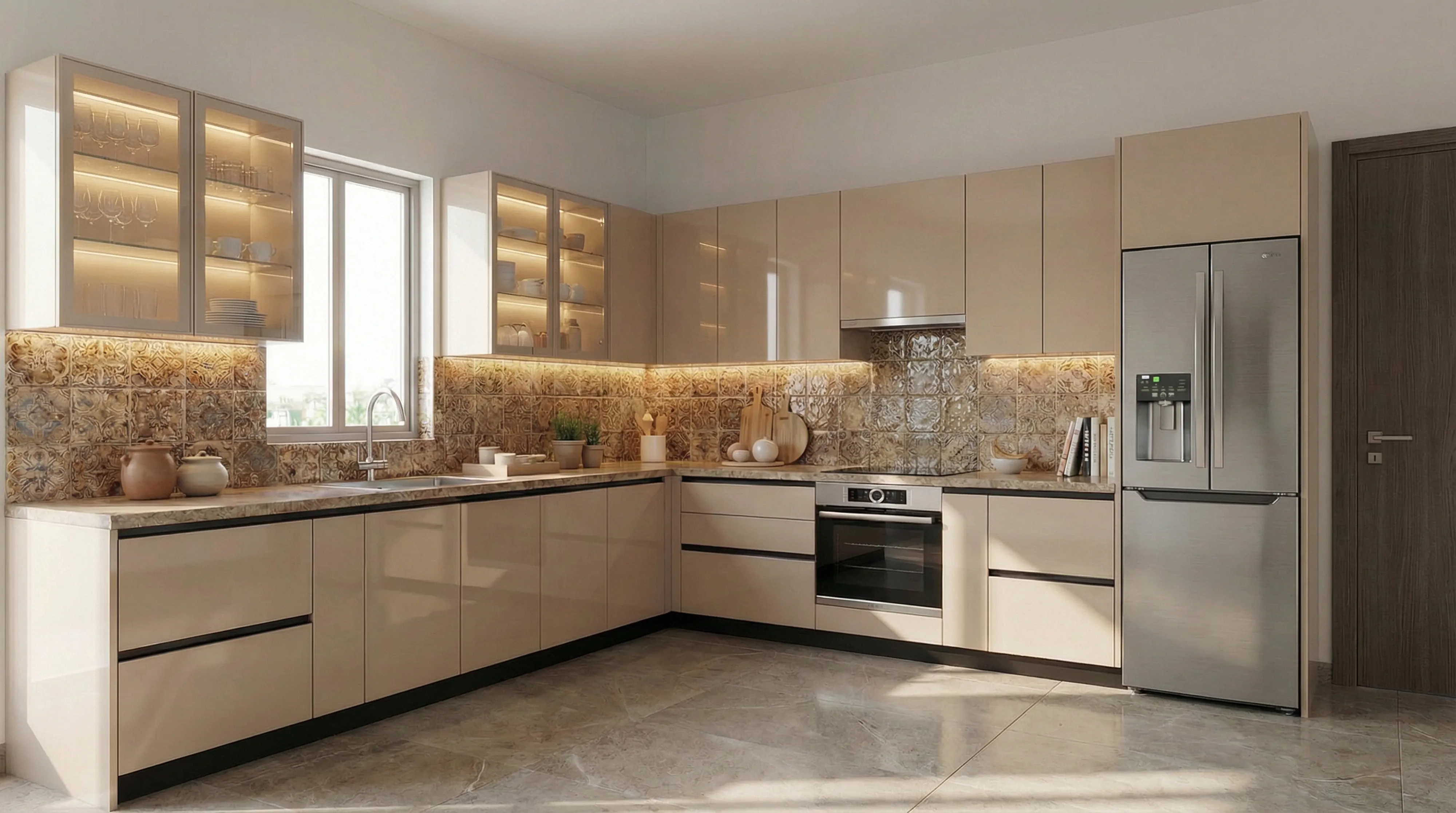 Elegant L-Shaped Kitchen with Cappuccino Cabinets