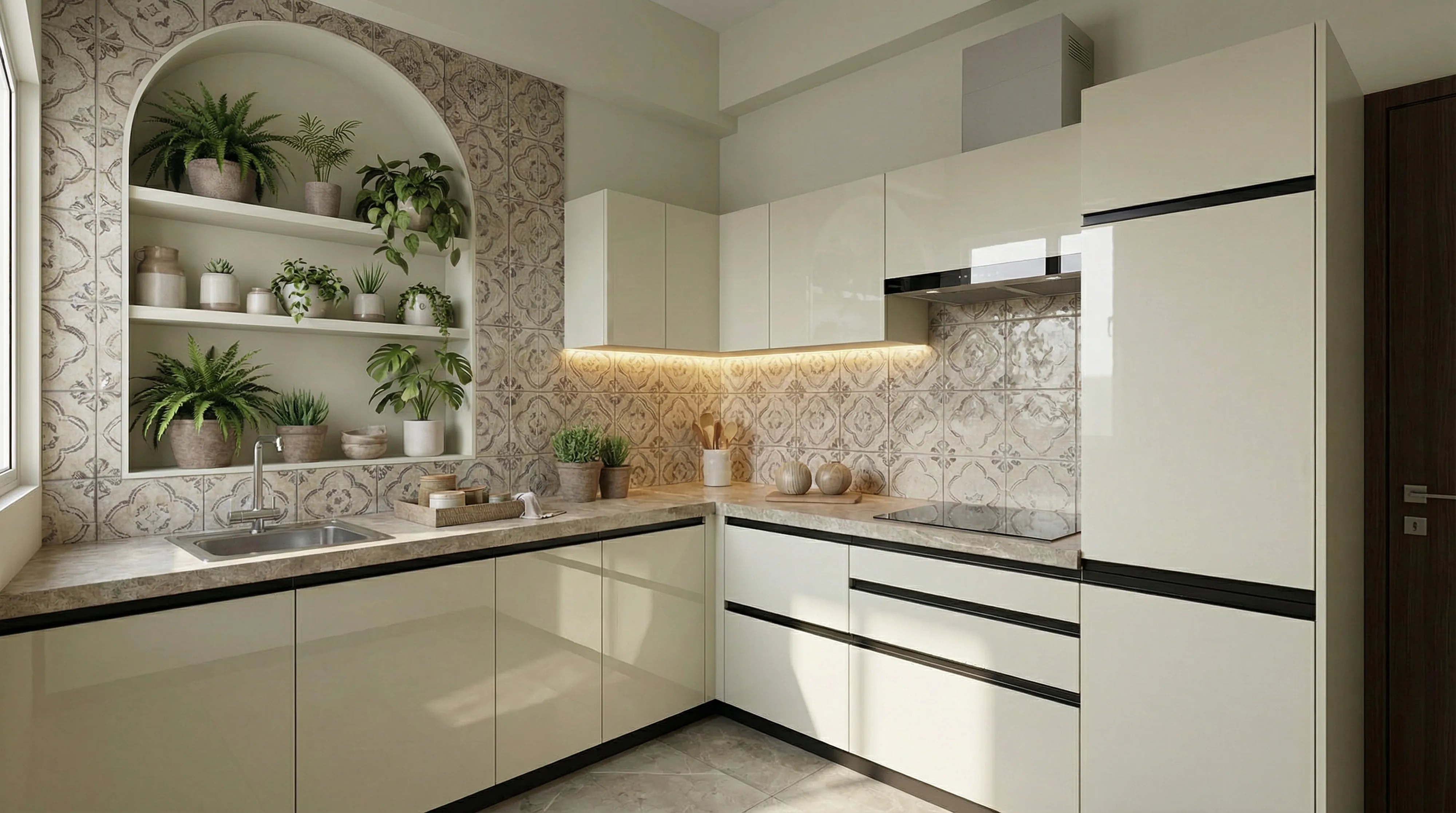 Elegant L-Shaped Kitchen with White Cabinets
